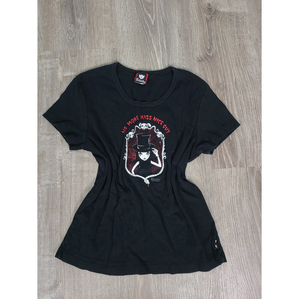 RARE 2004 Y2K Emily the Strange XL Baby Tee No More Miss Nice Guy Goth Mallcore